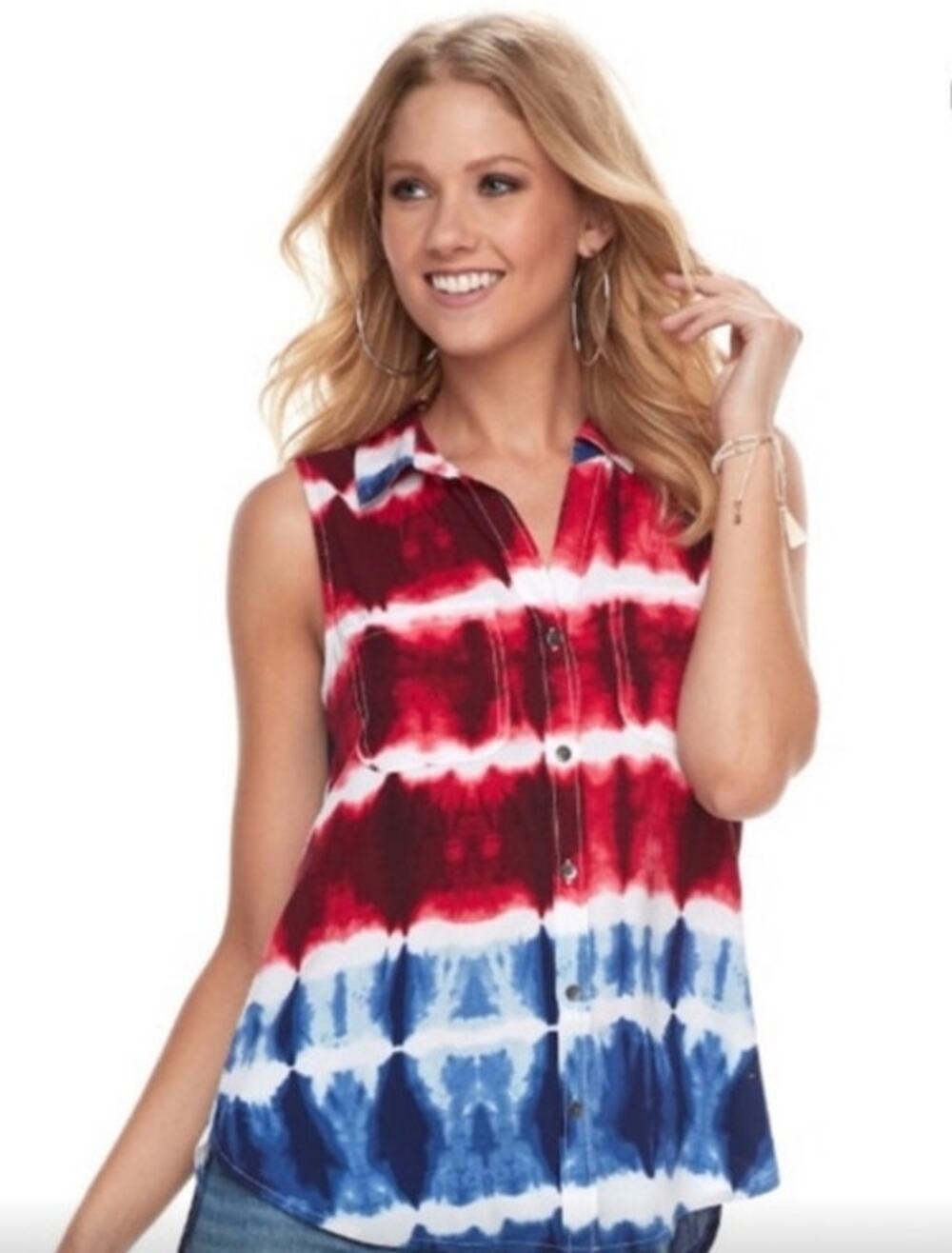 Rock & Republic patriotic Tye Dye sleeveless button up SM
